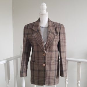 Express Vintage Long Plaid Blazer with Shoulder Pads